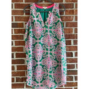 Jade Green Pink Medallion Print Shift Dress M Sleeveless Resort Boho Summer